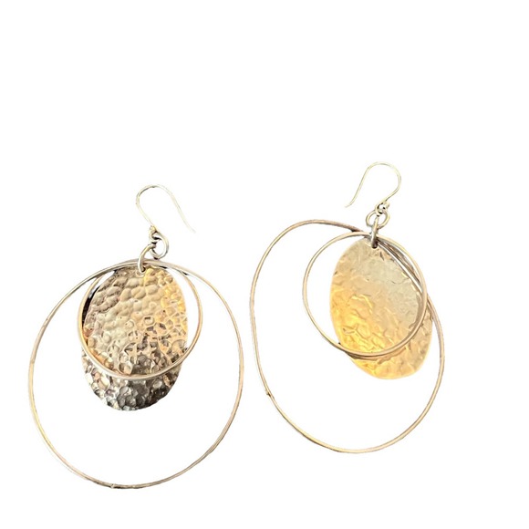 Silver Tone Hammered Metal Dangle Earrings - Picture 3 of 3